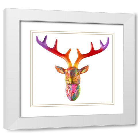 Deer Bust White Modern Wood Framed Art Print with Double Matting by Dean Russo Collection