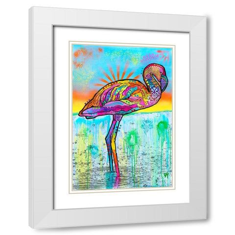 Pink Flamingo White Modern Wood Framed Art Print with Double Matting by Dean Russo Collection