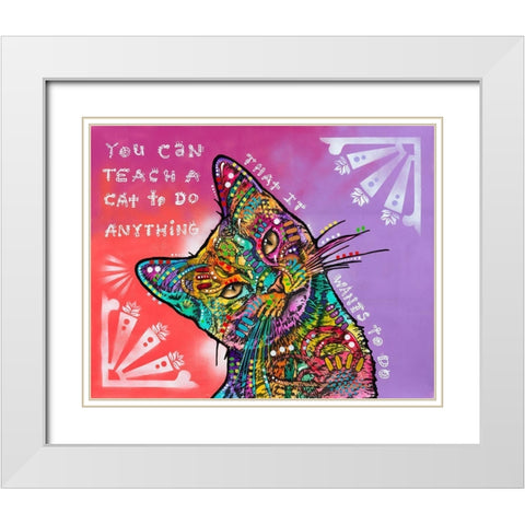 You can teach a cat White Modern Wood Framed Art Print with Double Matting by Dean Russo Collection