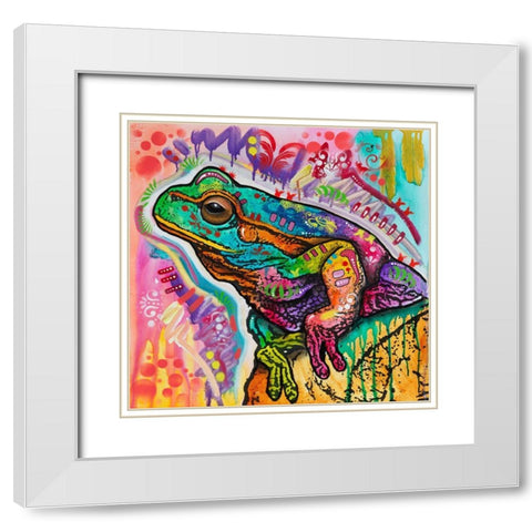 Psychedelic Frog White Modern Wood Framed Art Print with Double Matting by Dean Russo Collection