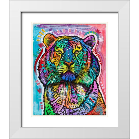 Curious Tiger White Modern Wood Framed Art Print with Double Matting by Dean Russo Collection