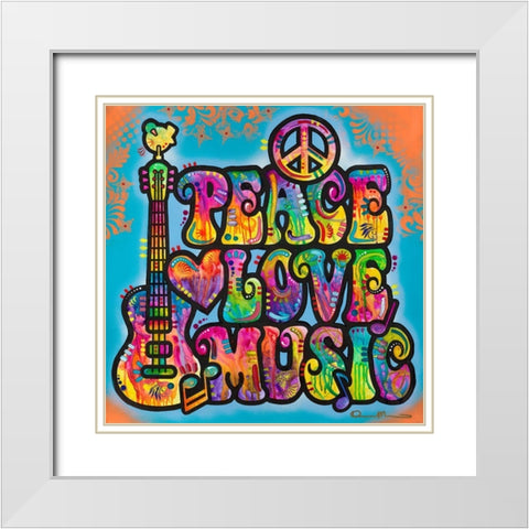 Peace Love Music White Modern Wood Framed Art Print with Double Matting by Dean Russo Collection