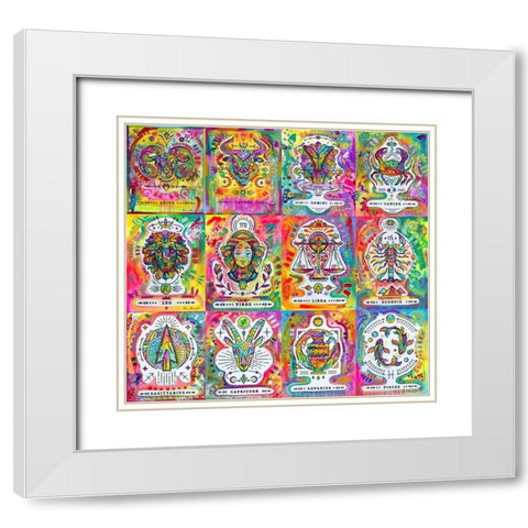 Zodiac Calendar White Modern Wood Framed Art Print with Double Matting by Dean Russo Collection