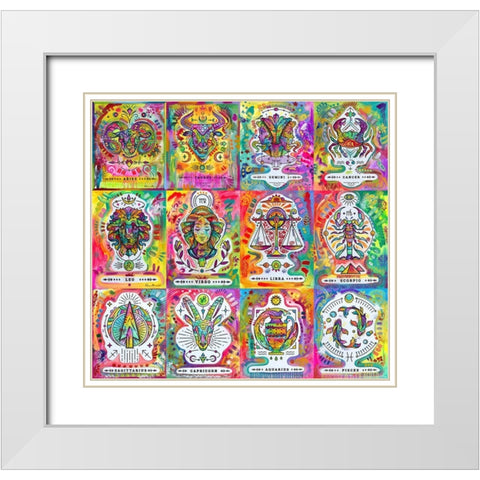 Zodiac Calendar White Modern Wood Framed Art Print with Double Matting by Dean Russo Collection