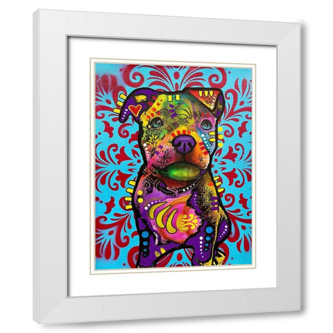 Pittie Pup White Modern Wood Framed Art Print with Double Matting by Dean Russo Collection
