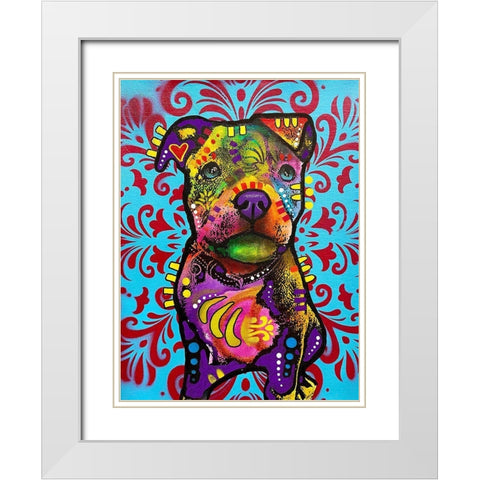 Pittie Pup White Modern Wood Framed Art Print with Double Matting by Dean Russo Collection
