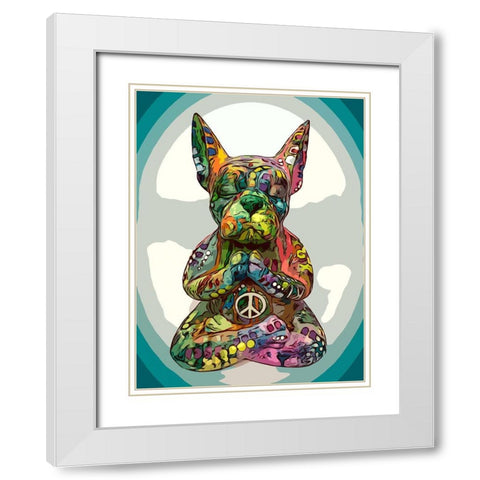 French Buddha Bulldog White Modern Wood Framed Art Print with Double Matting by Dean Russo Collection