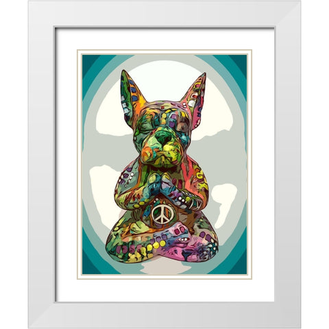 French Buddha Bulldog White Modern Wood Framed Art Print with Double Matting by Dean Russo Collection