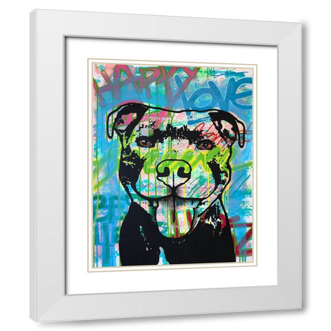Happy Love Pitbull White Modern Wood Framed Art Print with Double Matting by Dean Russo Collection