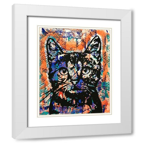 Nine Lives Cat White Modern Wood Framed Art Print with Double Matting by Dean Russo Collection