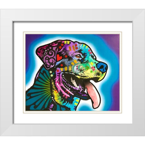 Spoiled Rottie White Modern Wood Framed Art Print with Double Matting by Dean Russo Collection