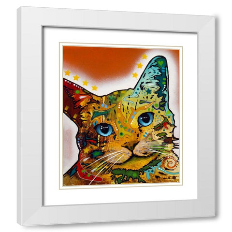 Tilt Cat Earth Tone White Modern Wood Framed Art Print with Double Matting by Dean Russo Collection