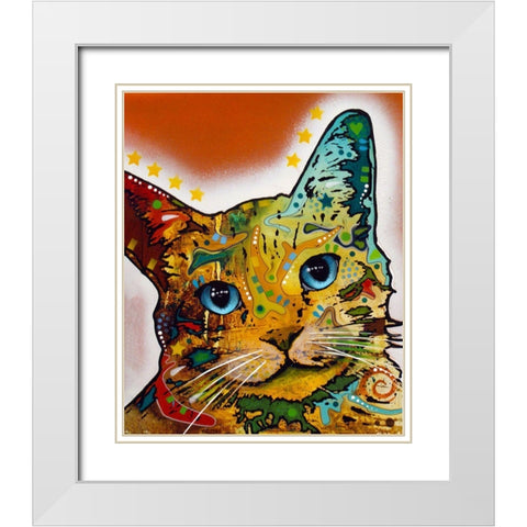 Tilt Cat Earth Tone White Modern Wood Framed Art Print with Double Matting by Dean Russo Collection