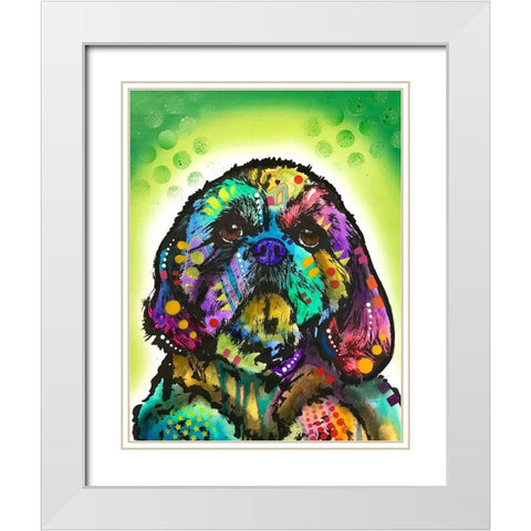 Kinda Shih Tzu White Modern Wood Framed Art Print with Double Matting by Dean Russo Collection