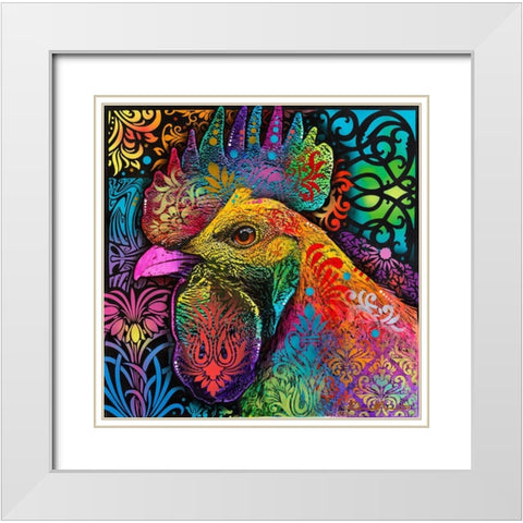 Rooster White Modern Wood Framed Art Print with Double Matting by Dean Russo Collection