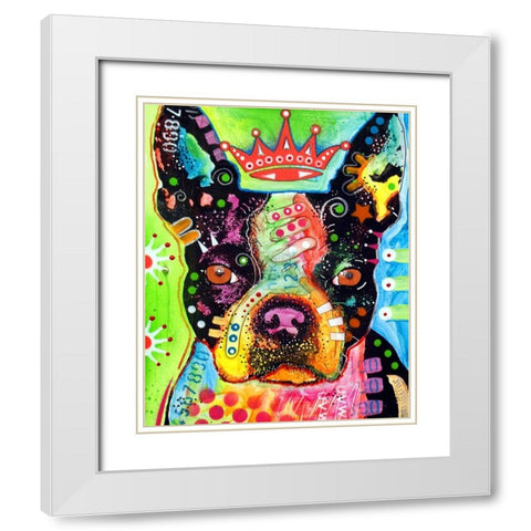 Boston Terrier Crowned White Modern Wood Framed Art Print with Double Matting by Dean Russo Collection