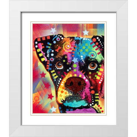 Boxer Cubism White Modern Wood Framed Art Print with Double Matting by Dean Russo Collection