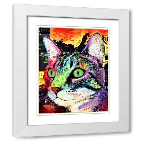 Curiosity Cat White Modern Wood Framed Art Print with Double Matting by Dean Russo Collection