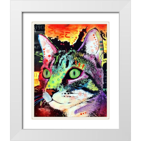 Curiosity Cat White Modern Wood Framed Art Print with Double Matting by Dean Russo Collection