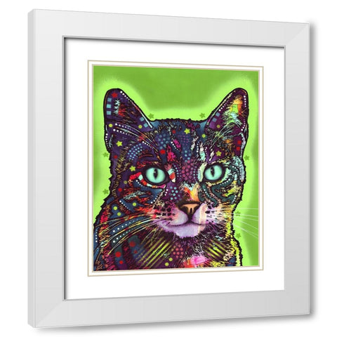 Watchful Cat White Modern Wood Framed Art Print with Double Matting by Dean Russo Collection