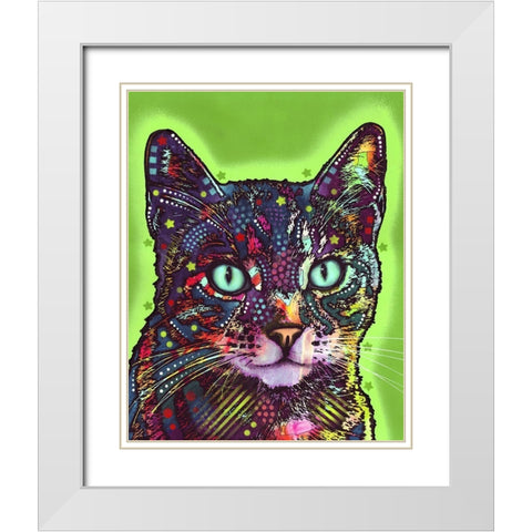 Watchful Cat White Modern Wood Framed Art Print with Double Matting by Dean Russo Collection