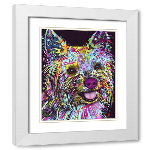 Yorkie White Modern Wood Framed Art Print with Double Matting by Dean Russo Collection