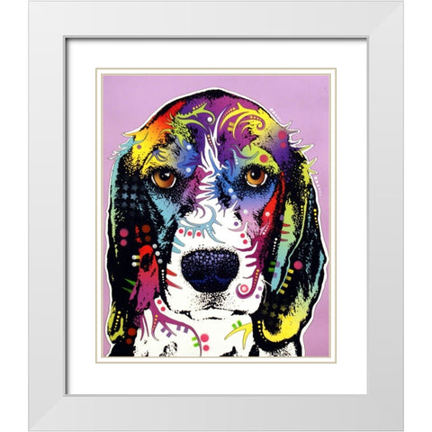4 Beagle White Modern Wood Framed Art Print with Double Matting by Dean Russo Collection