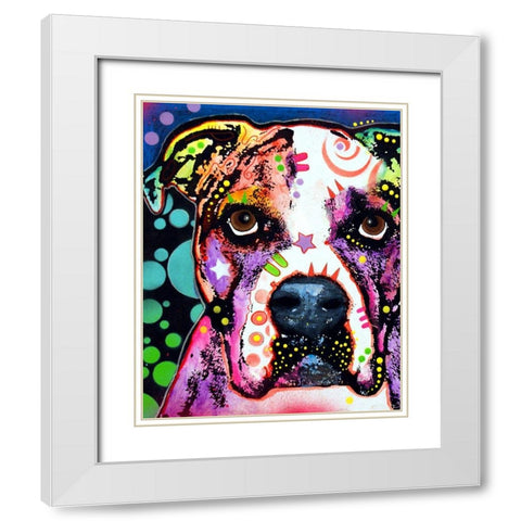 American Bulldog White Modern Wood Framed Art Print with Double Matting by Dean Russo Collection