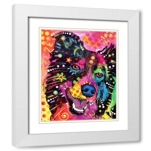 Border Collie 121109 White Modern Wood Framed Art Print with Double Matting by Dean Russo Collection