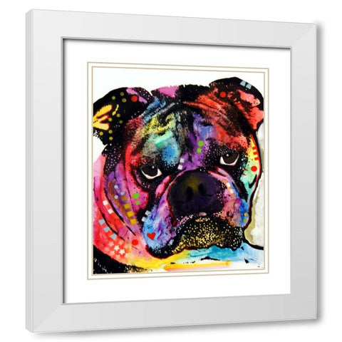 Bulldog White Modern Wood Framed Art Print with Double Matting by Dean Russo Collection