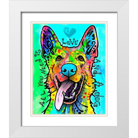 Love And A Dog White Modern Wood Framed Art Print with Double Matting by Dean Russo Collection