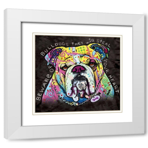 Bulldog Heart White Modern Wood Framed Art Print with Double Matting by Dean Russo Collection