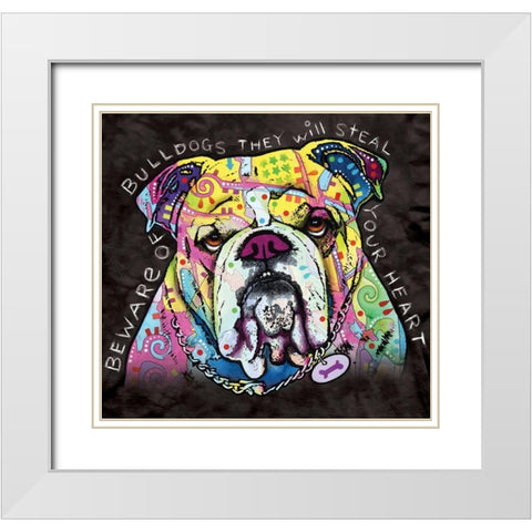 Bulldog Heart White Modern Wood Framed Art Print with Double Matting by Dean Russo Collection