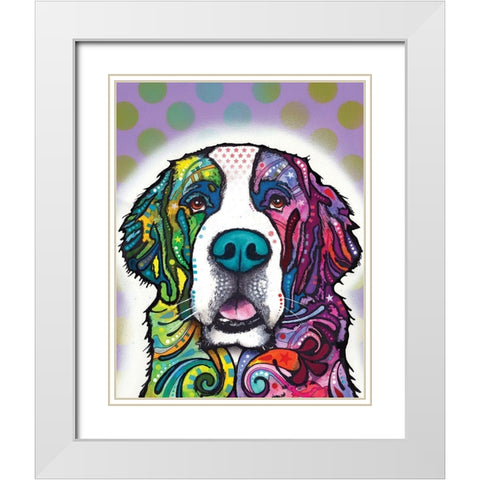 Saint Bernard White Modern Wood Framed Art Print with Double Matting by Dean Russo Collection