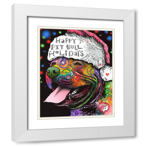 Christmas Pitbull White Modern Wood Framed Art Print with Double Matting by Dean Russo Collection
