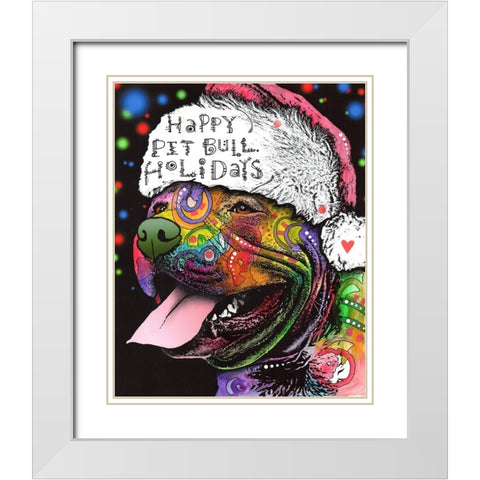 Christmas Pitbull White Modern Wood Framed Art Print with Double Matting by Dean Russo Collection