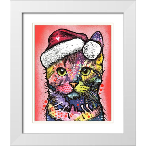 Christmas Cat White Modern Wood Framed Art Print with Double Matting by Dean Russo Collection