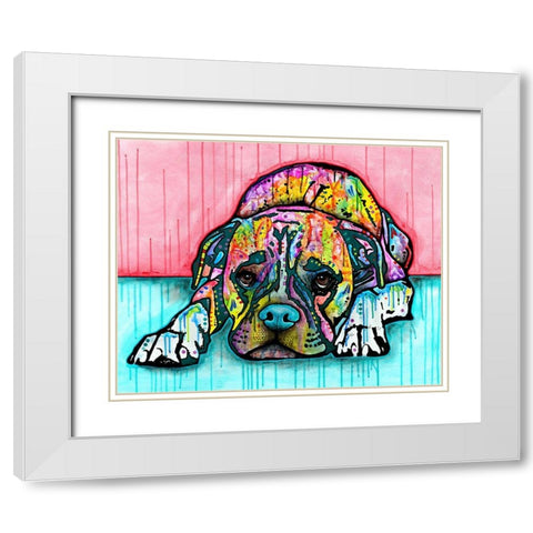 Lying Boxer White Modern Wood Framed Art Print with Double Matting by Dean Russo Collection