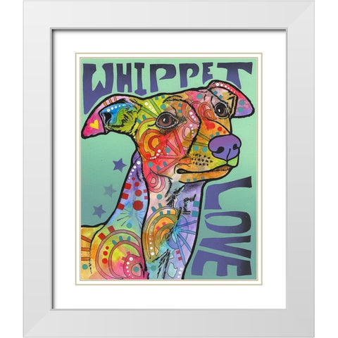 Whippet Love White Modern Wood Framed Art Print with Double Matting by Dean Russo Collection