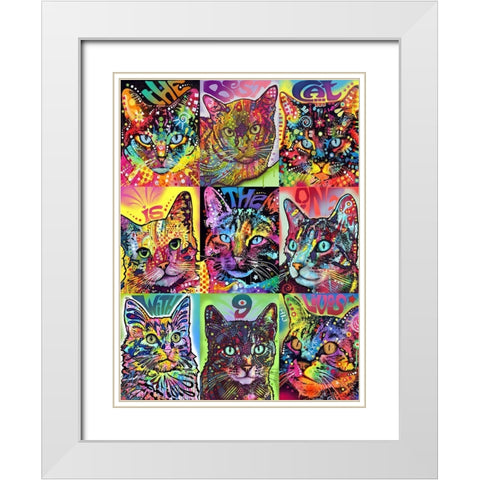 Nine Up of Cats White Modern Wood Framed Art Print with Double Matting by Dean Russo Collection
