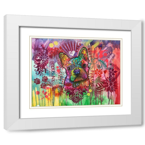 Frenchie Jacket White Modern Wood Framed Art Print with Double Matting by Dean Russo Collection