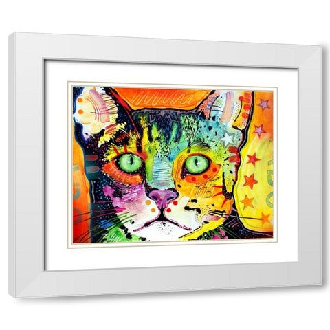 Straight Cat White Modern Wood Framed Art Print with Double Matting by Dean Russo Collection