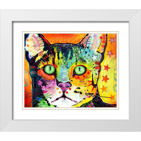 Straight Cat White Modern Wood Framed Art Print with Double Matting by Dean Russo Collection