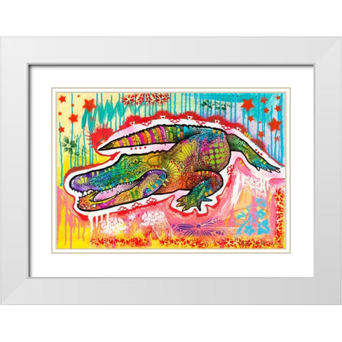 Alligator 2 White Modern Wood Framed Art Print with Double Matting by Dean Russo Collection