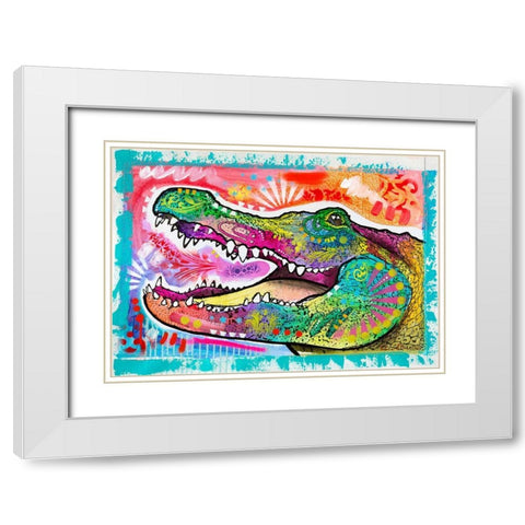 Alligator 3 White Modern Wood Framed Art Print with Double Matting by Dean Russo Collection