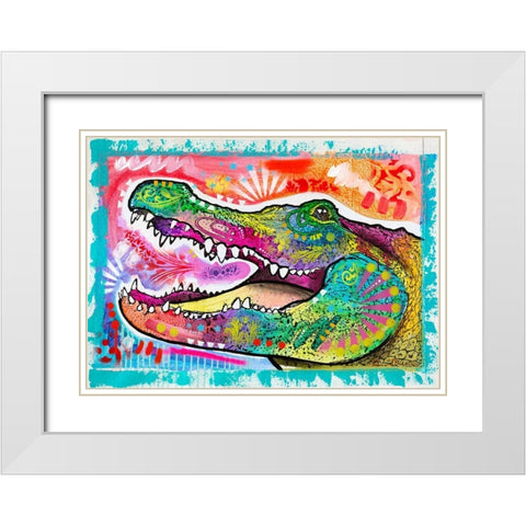 Alligator 3 White Modern Wood Framed Art Print with Double Matting by Dean Russo Collection