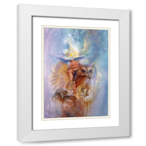 Athena And The Owls White Modern Wood Framed Art Print with Double Matting by Lund, Denton