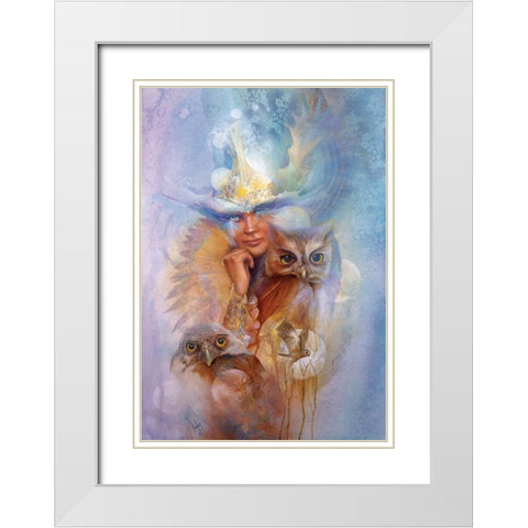 Athena And The Owls White Modern Wood Framed Art Print with Double Matting by Lund, Denton