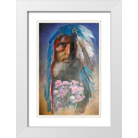 Blue Wolf White Modern Wood Framed Art Print with Double Matting by Lund, Denton