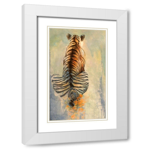 Meditating Tiger White Modern Wood Framed Art Print with Double Matting by Lund, Denton